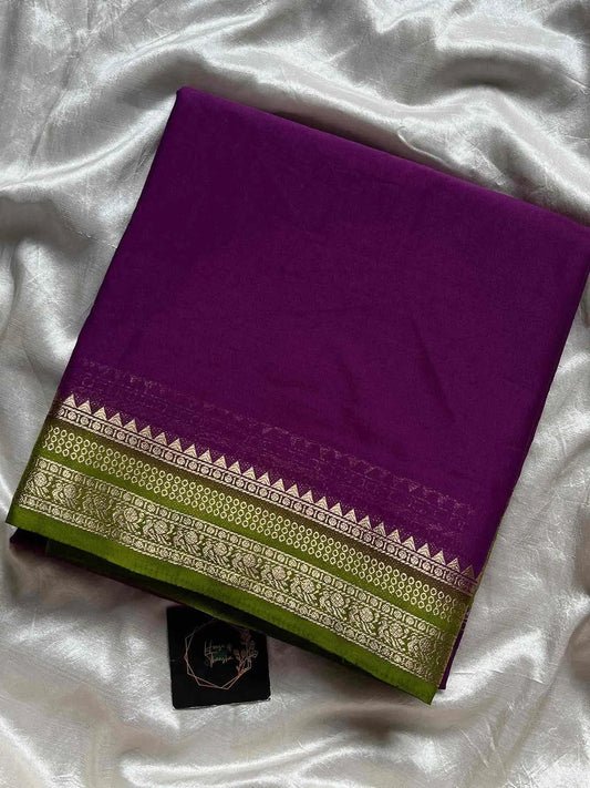 Semi Mysore Silk Saree – Violet with Green