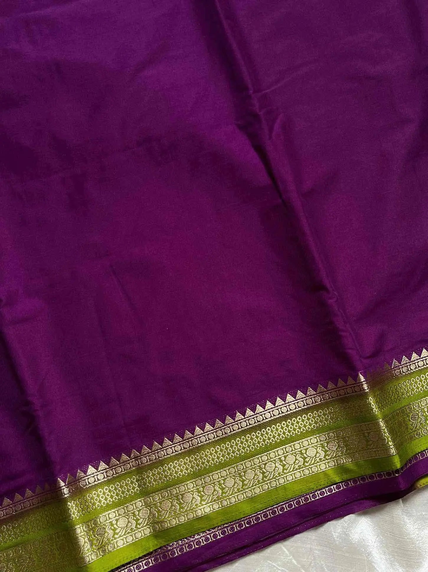 Semi Mysore Silk Saree – Violet with Green