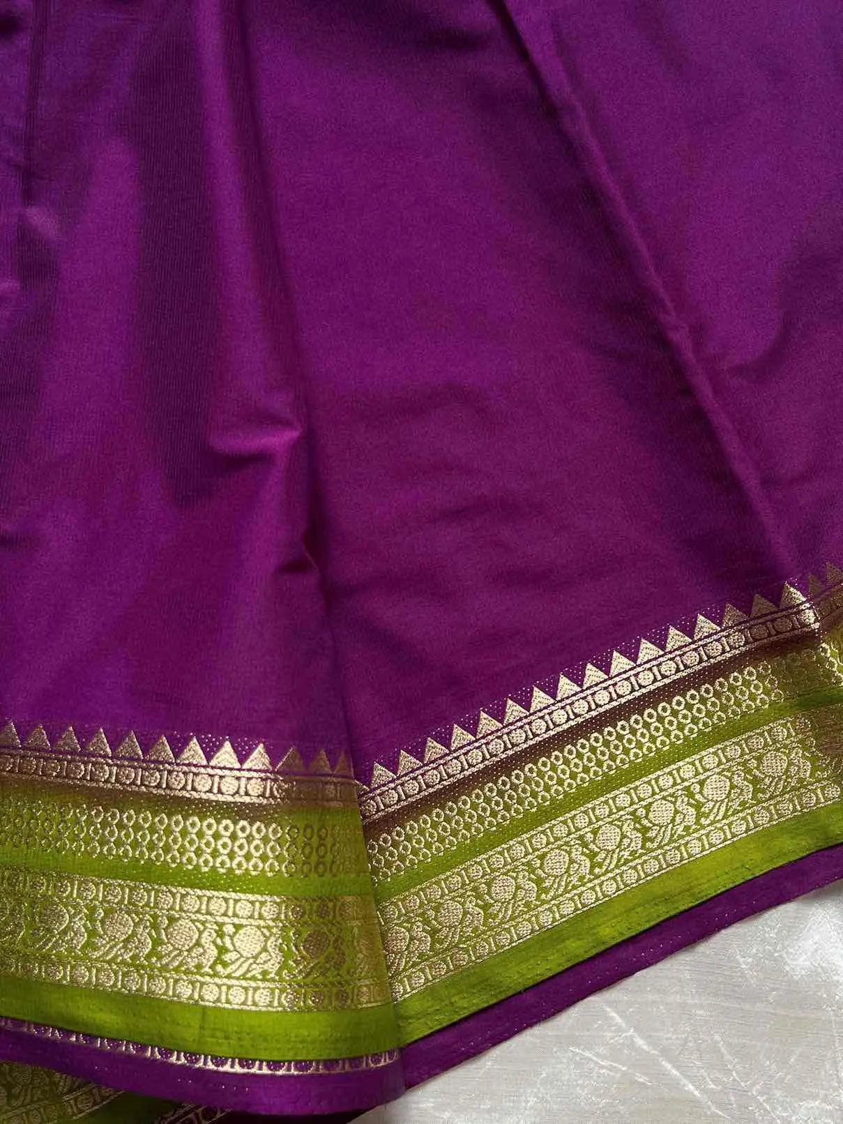Semi Mysore Silk Saree – Violet with Green