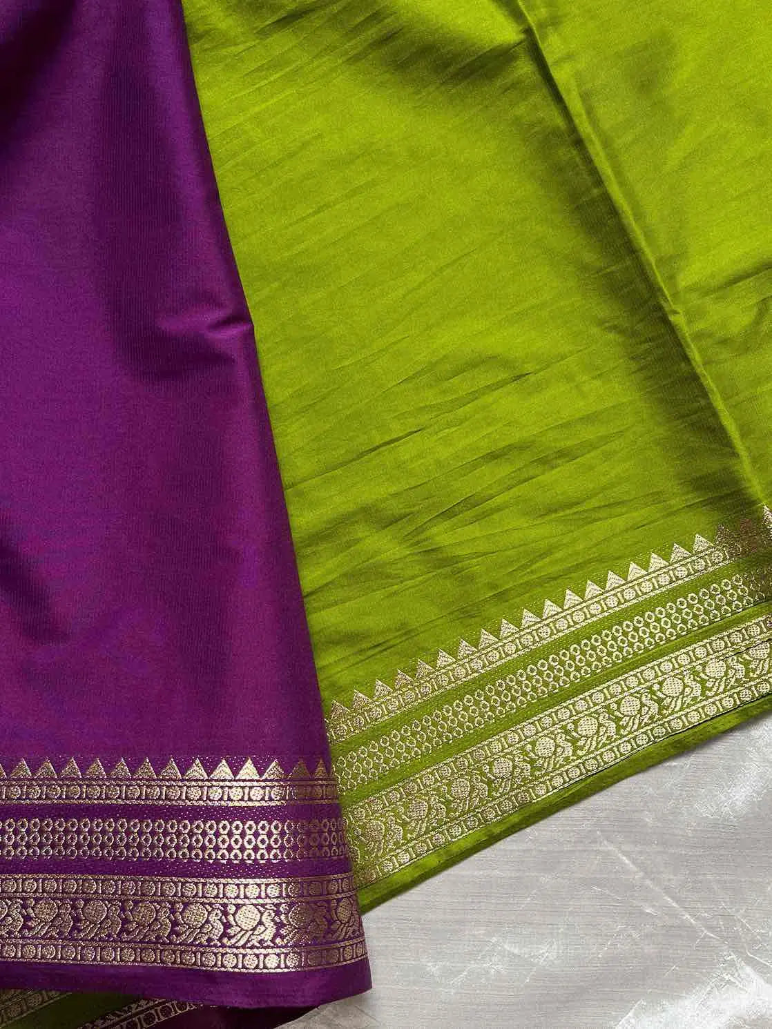 Semi Mysore Silk Saree – Violet with Green