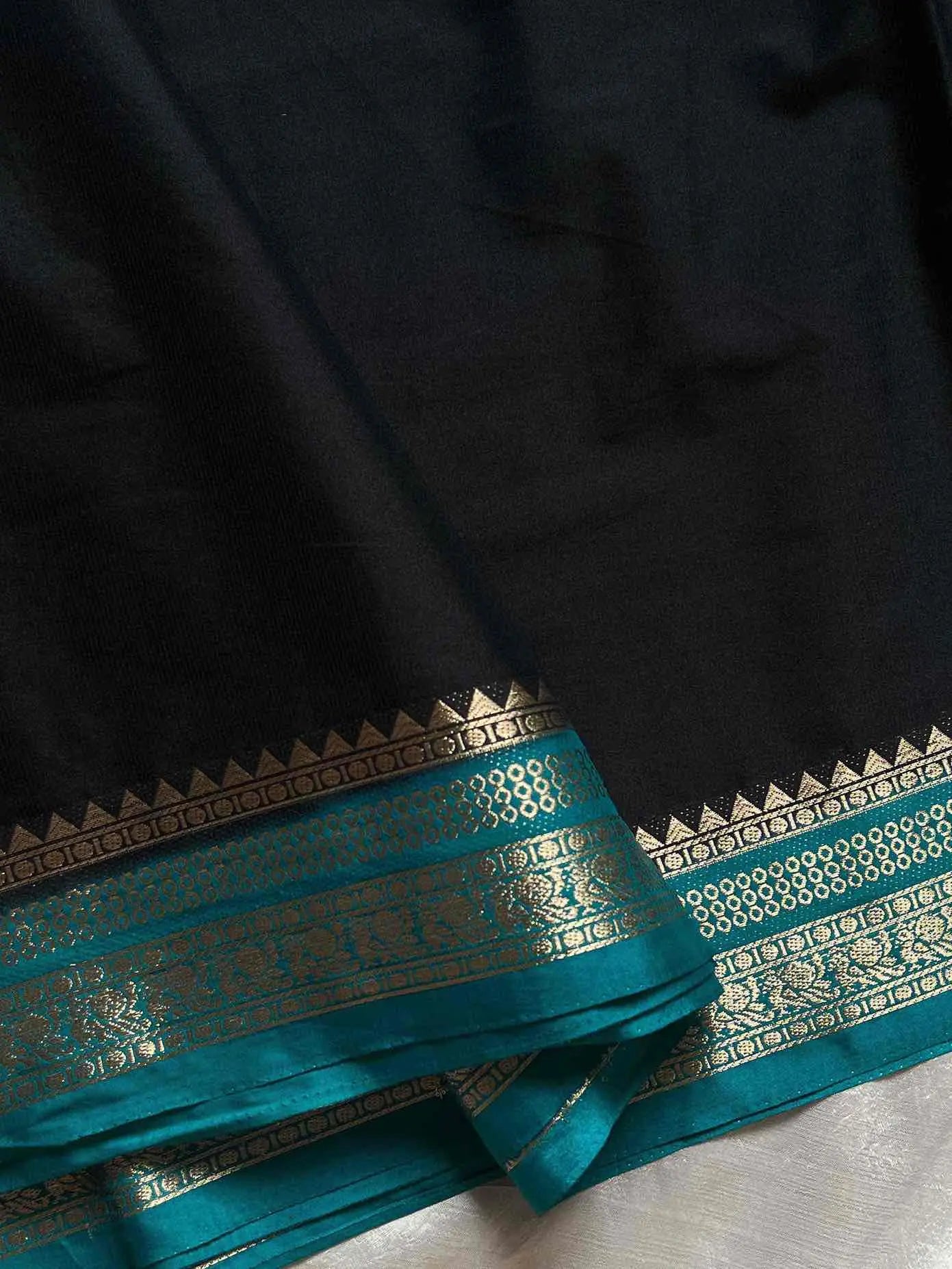 Semi Mysore Silk saree – Black & Blue
