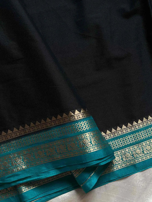 Semi Mysore Silk saree – Black & Blue