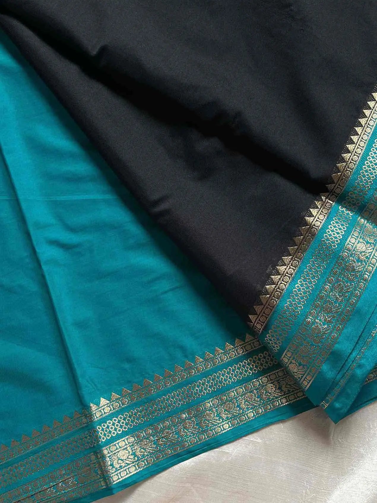 Semi Mysore Silk saree – Black & Blue