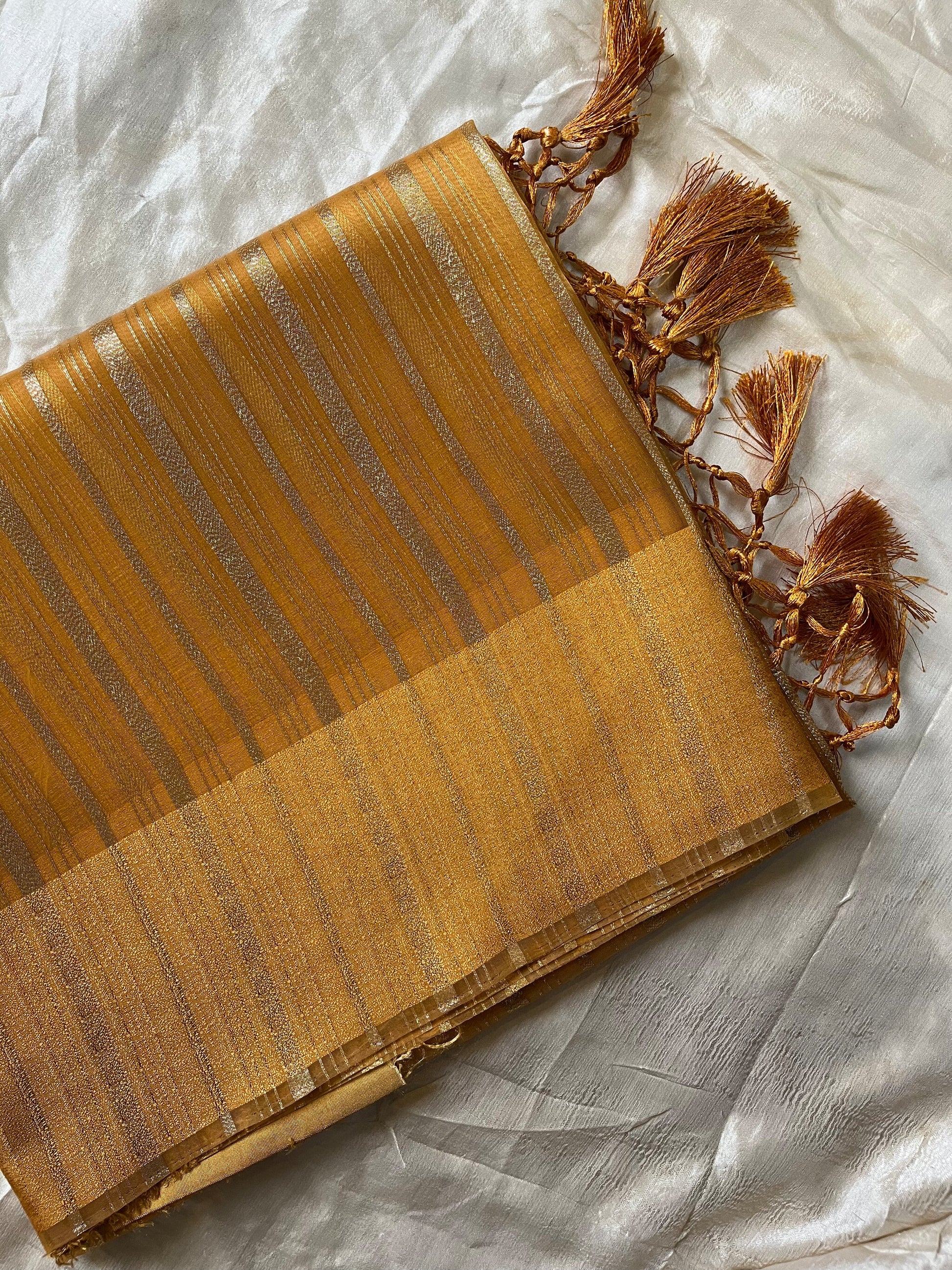 Golden Yellow Organza Tissue Saree with matching blouse,