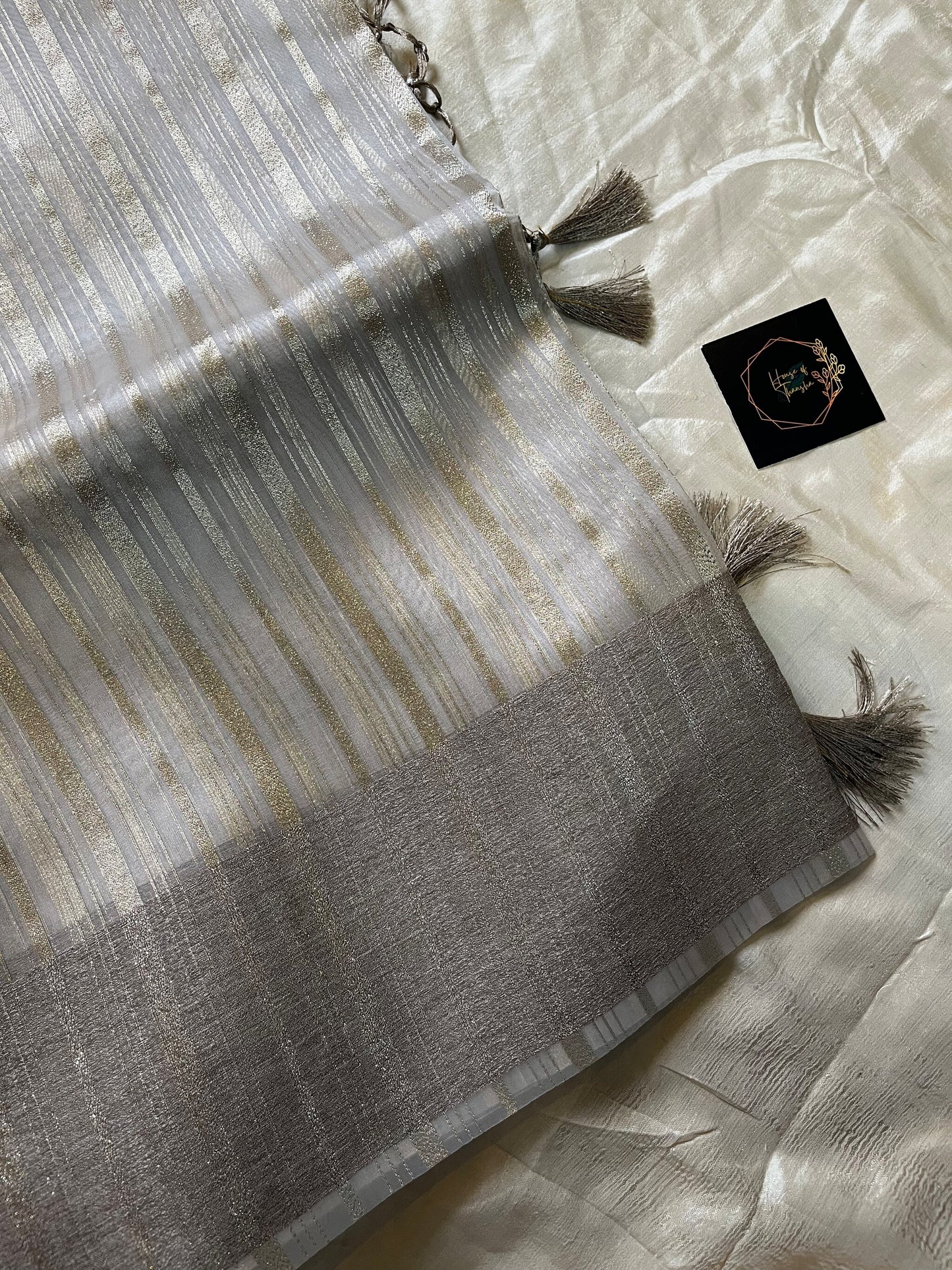 Silver Organza Tissue Saree with matching blouse