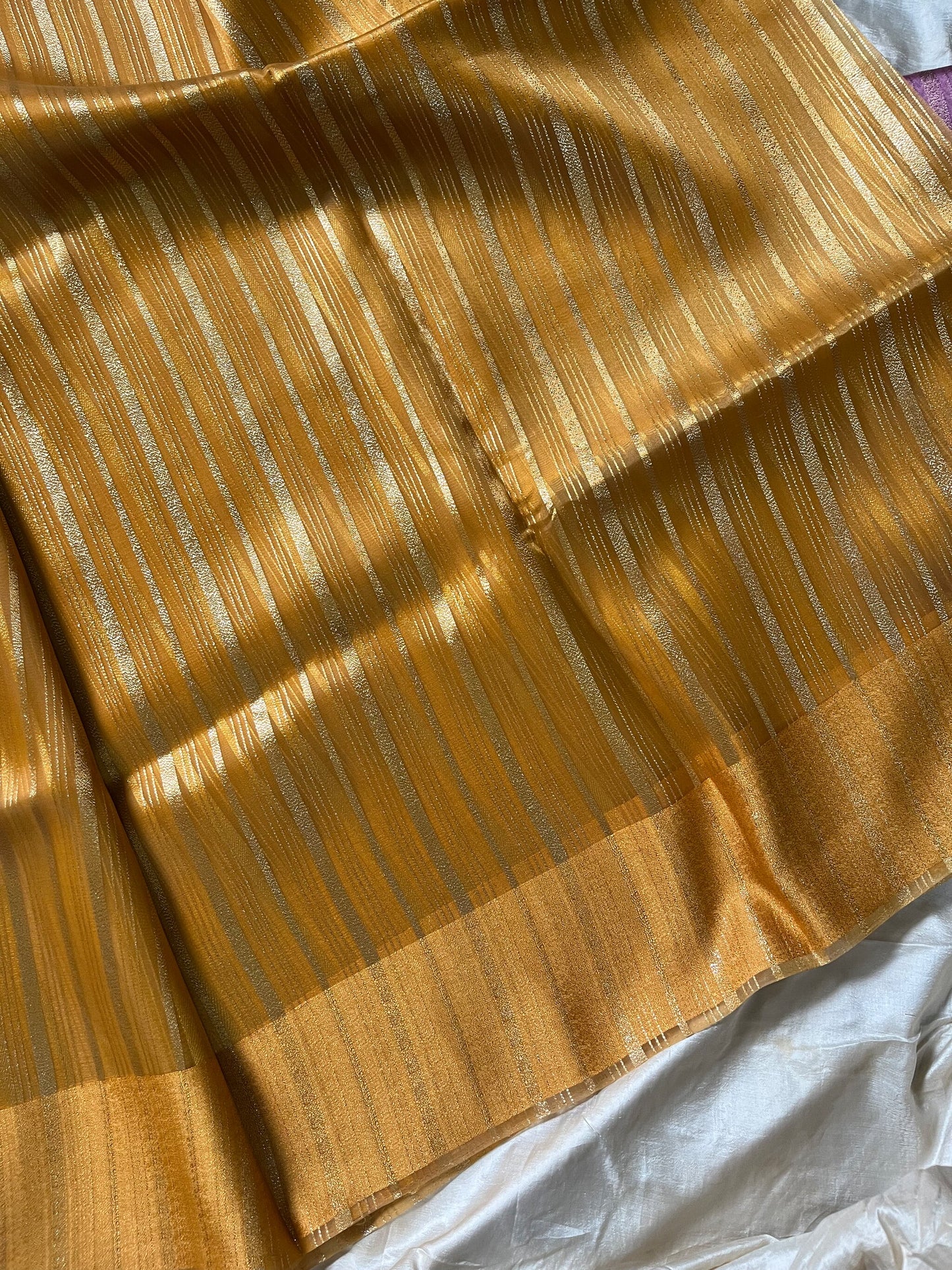 Golden Yellow Organza Tissue Saree with matching blouse,