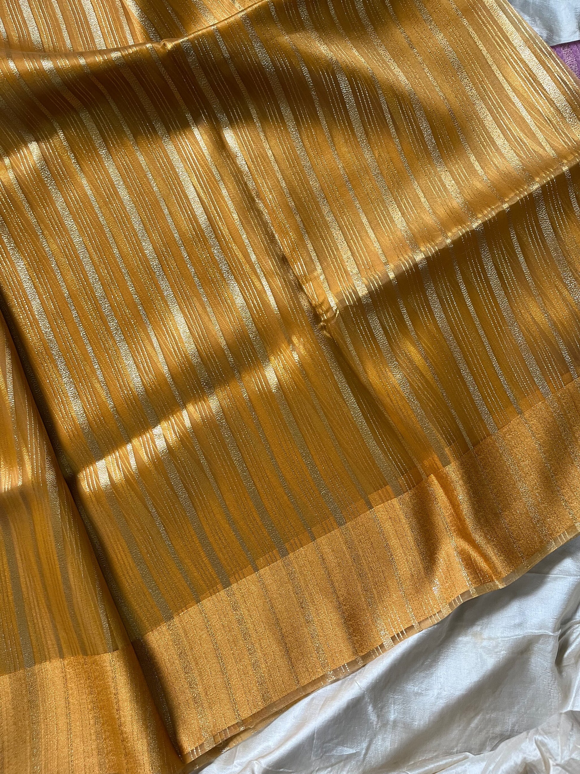 Golden Yellow Organza Tissue Saree with matching blouse,