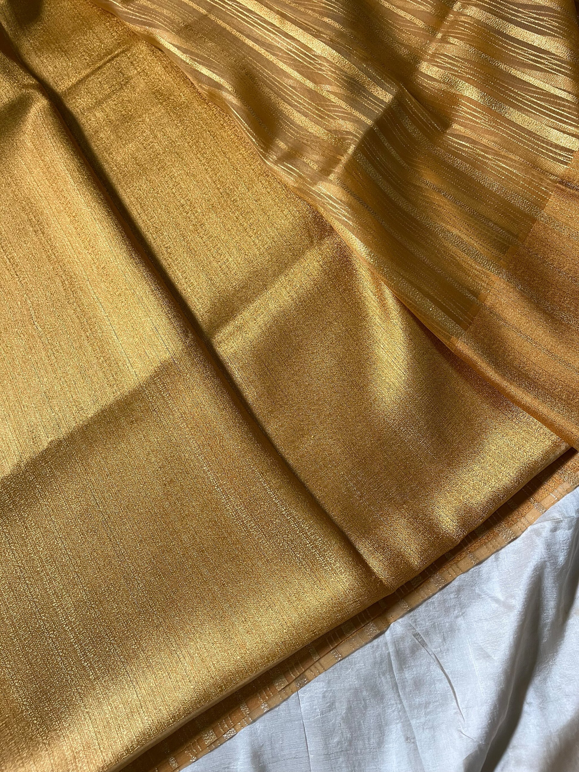 Golden Yellow Organza Tissue Saree with matching blouse,