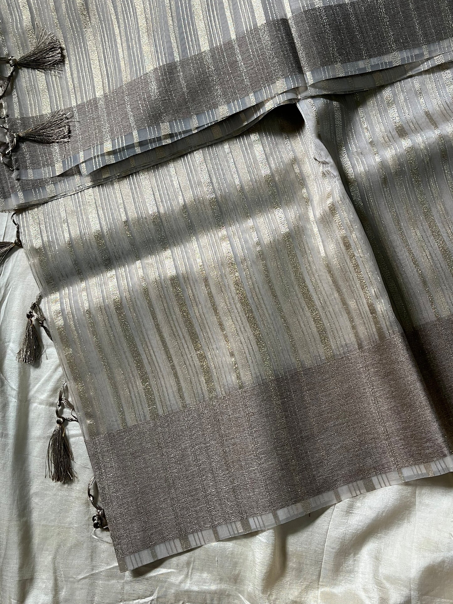 Silver Organza Tissue Saree with matching blouse