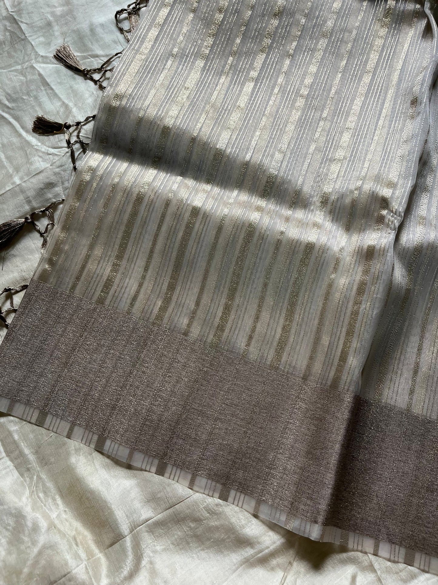 Silver Organza Tissue Saree with matching blouse