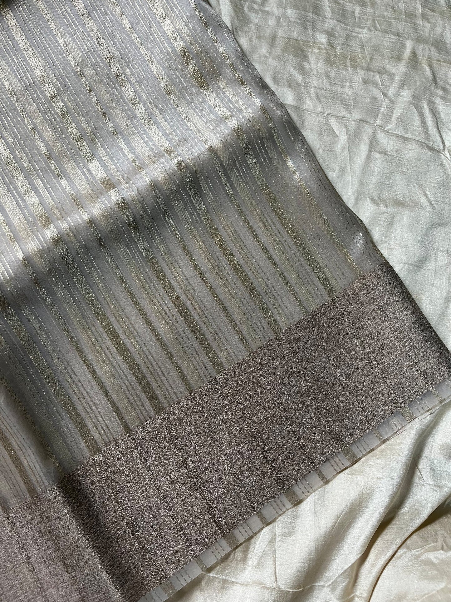 Silver Organza Tissue Saree with matching blouse