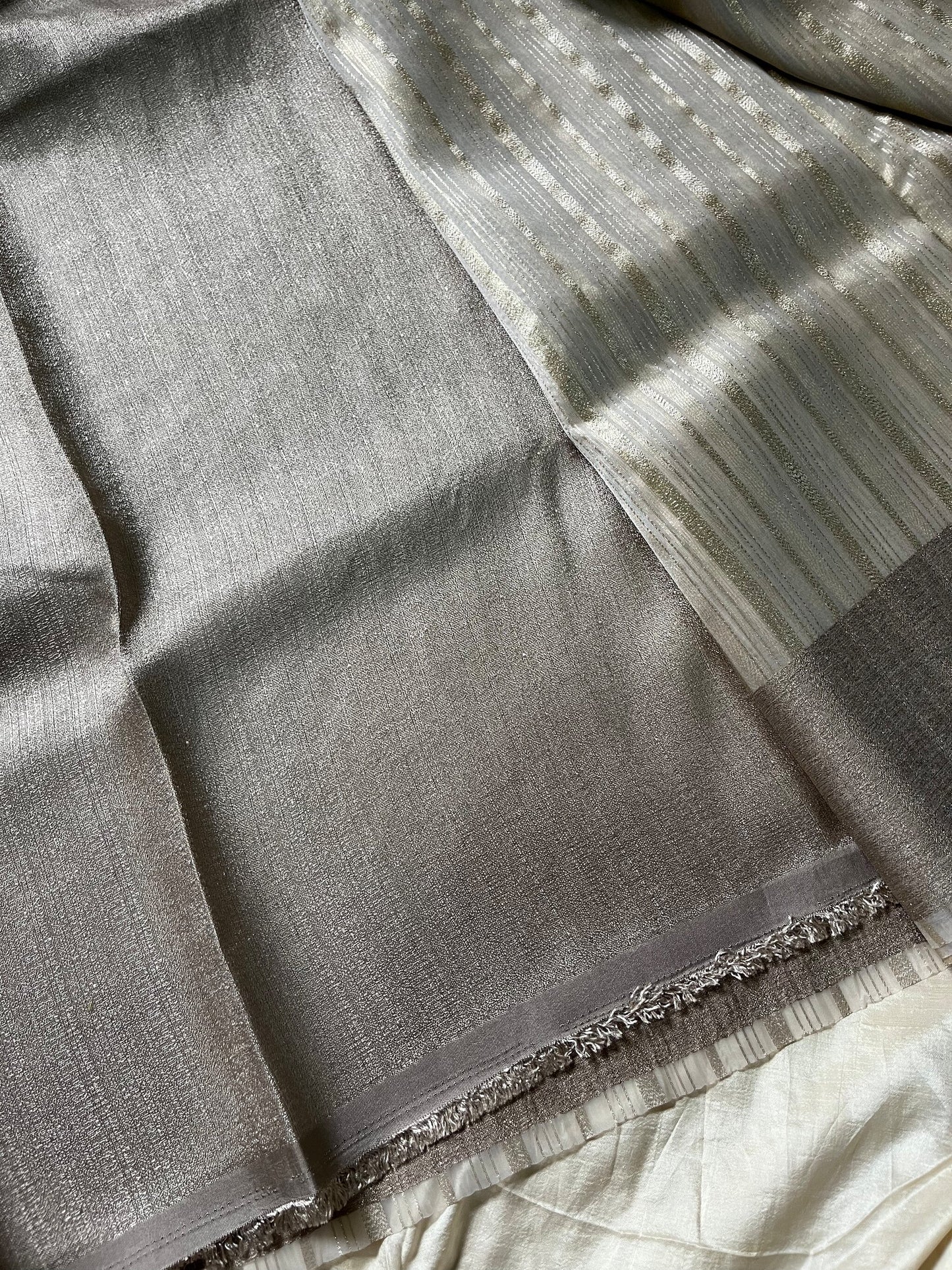 Silver Organza Tissue Saree with matching blouse