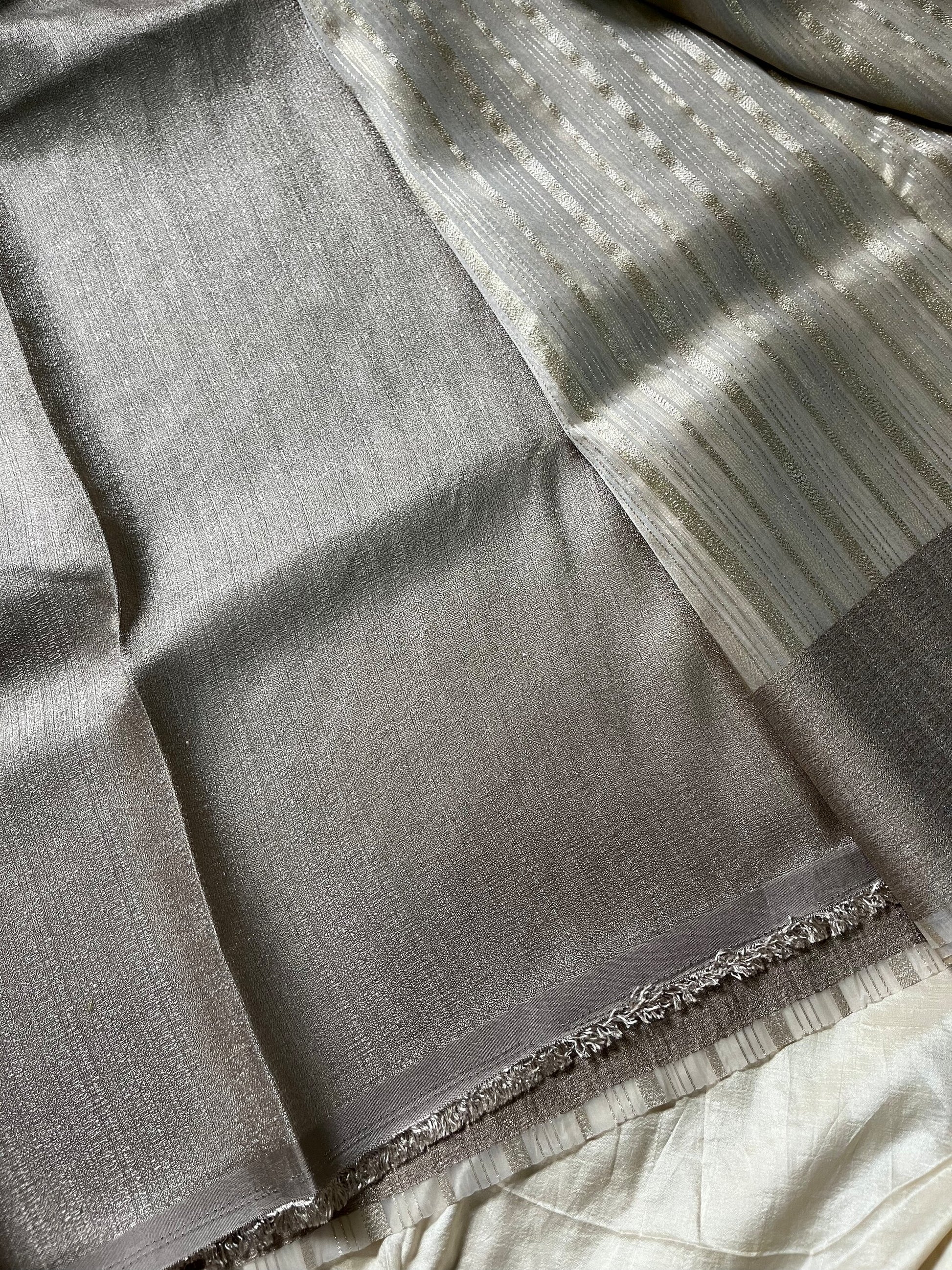 Silver Organza Tissue Saree with matching blouse