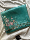 Soft organza saree with floral hand embroidery, flowy non-stiff drape by House of Thansha