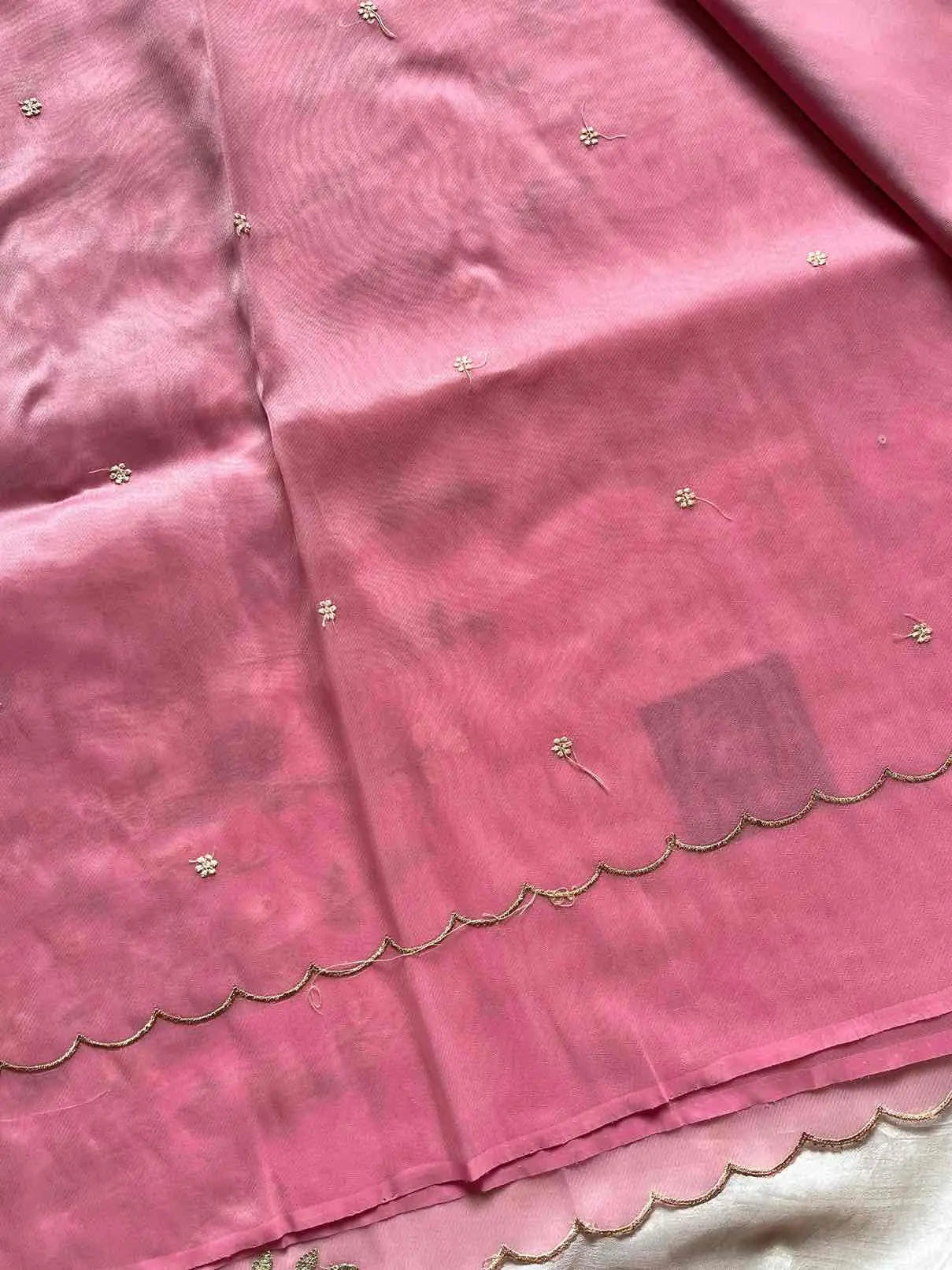 Soft organza saree with floral hand embroidery, flowy non-stiff drape by House of Thansha