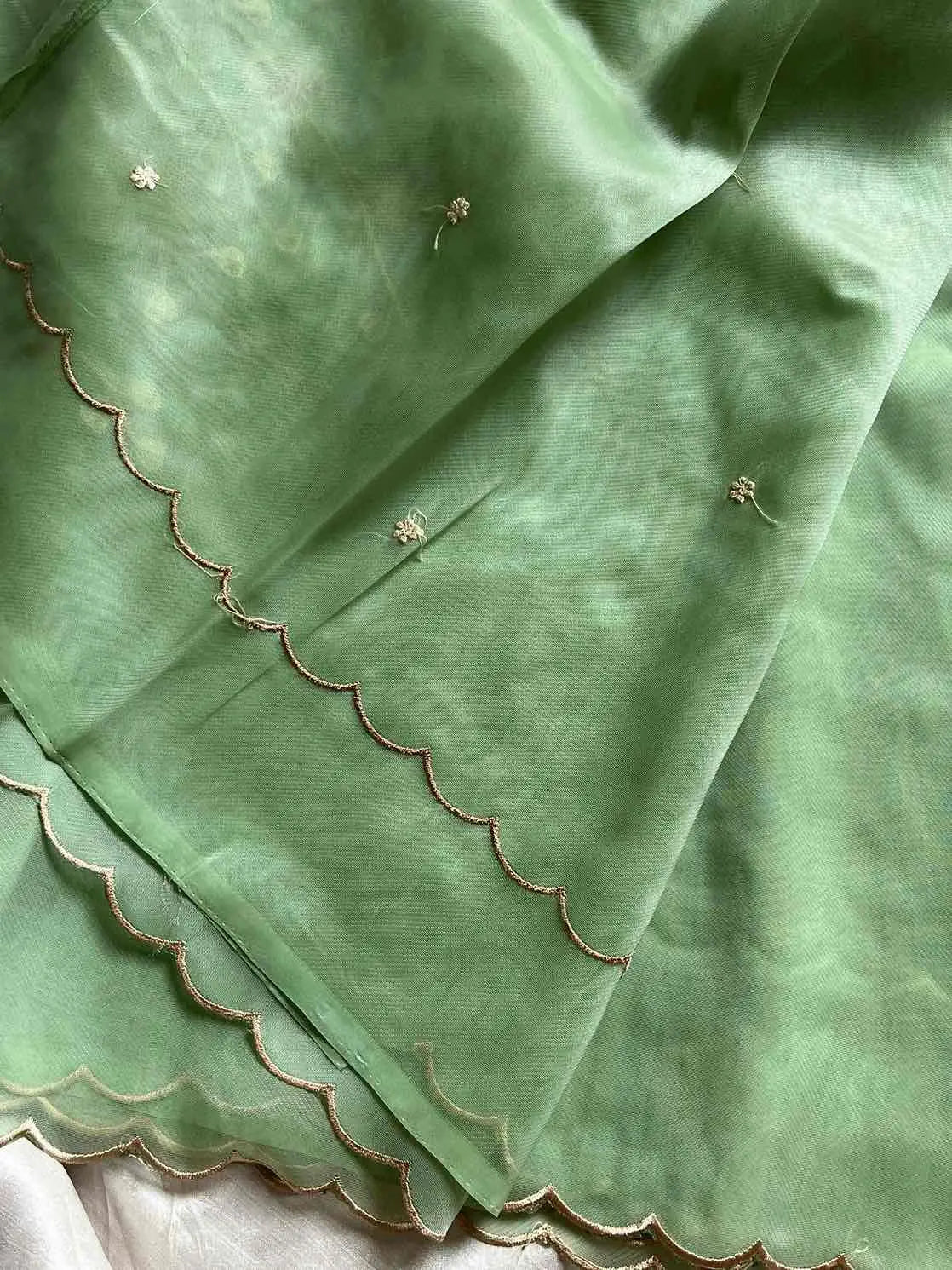 Soft organza saree with floral hand embroidery, flowy non-stiff drape by House of Thansha