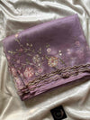 Soft organza saree with floral hand embroidery, flowy non-stiff drape by House of Thansha