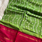 Green Atchu Kattu Sungudi cotton saree with pink border
