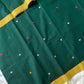 Green handloom Kanchi cotton saree with handwoven buttas, subtly woven pallu