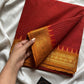 Mini Kattam maroon Chettinadu cotton saree with contrast border and running blouse, 6.3 meters, checked pattern