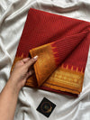 Mini Kattam maroon Chettinadu cotton saree with contrast border and running blouse, 6.3 meters, checked pattern