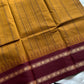 Mustard brown Chettinadu cotton saree with thread-woven korvai border and running blouse