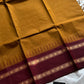 Mustard brown Chettinadu cotton saree with thread-woven korvai border and running blouse