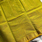 Yellowish green Chettinadu cotton saree with small golden zari border and zari motifs in body, 6 meters