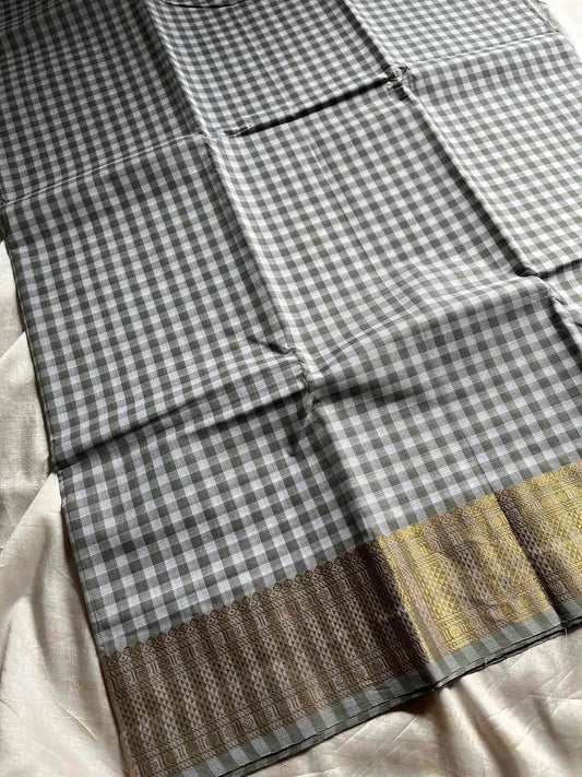 Mini Kattam – Grey Chettinadu cotton (Without Blouse)