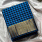 Blue checked handloom cotton saree – Mini Kattam