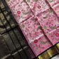 Pastel pink Kanchi silk cotton saree with black border and floral patterns – House of Thansha