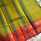 Raaga – Leaf Green Chettinadu Kattam Cotton Saree with Peach Zari Border, House of Thansha