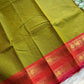 Raaga – Leaf Green Chettinadu Kattam Cotton Saree with Peach Zari Border, House of Thansha