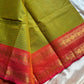 Raaga – Leaf Green Chettinadu Kattam Cotton Saree with Peach Zari Border, House of Thansha