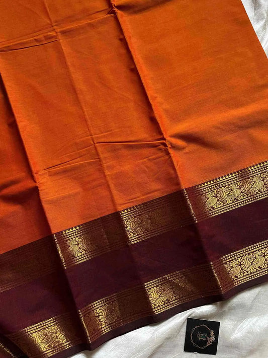 Subtle Weaves – Orange Kanchi Cotton Saree