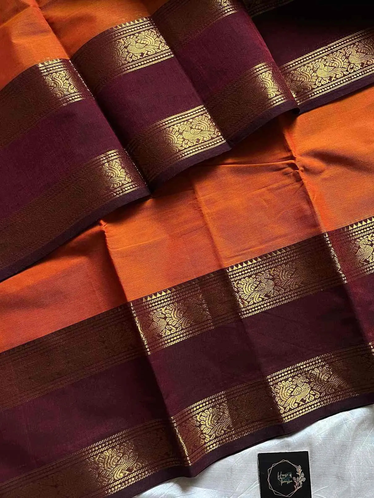 Subtle Weaves – Orange Kanchi Cotton Saree