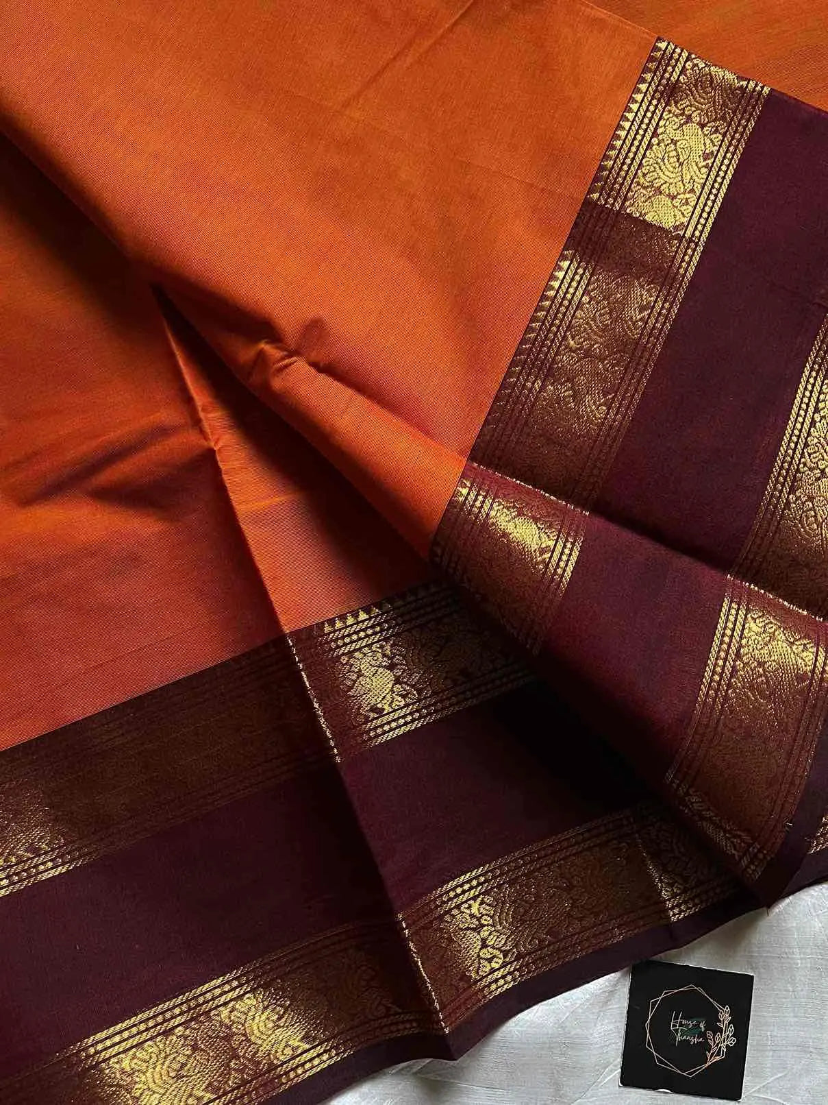 Subtle Weaves – Orange Kanchi Cotton Saree