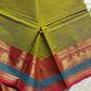 Green Kanchi cotton saree with subtle golden zari border – House of Thansha