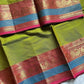 Green Kanchi cotton saree with subtle golden zari border – House of Thansha