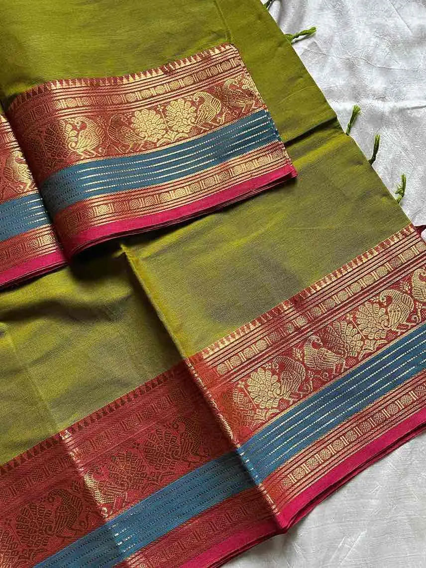 Subtle Weaves – Green Kanchi Cotton Saree