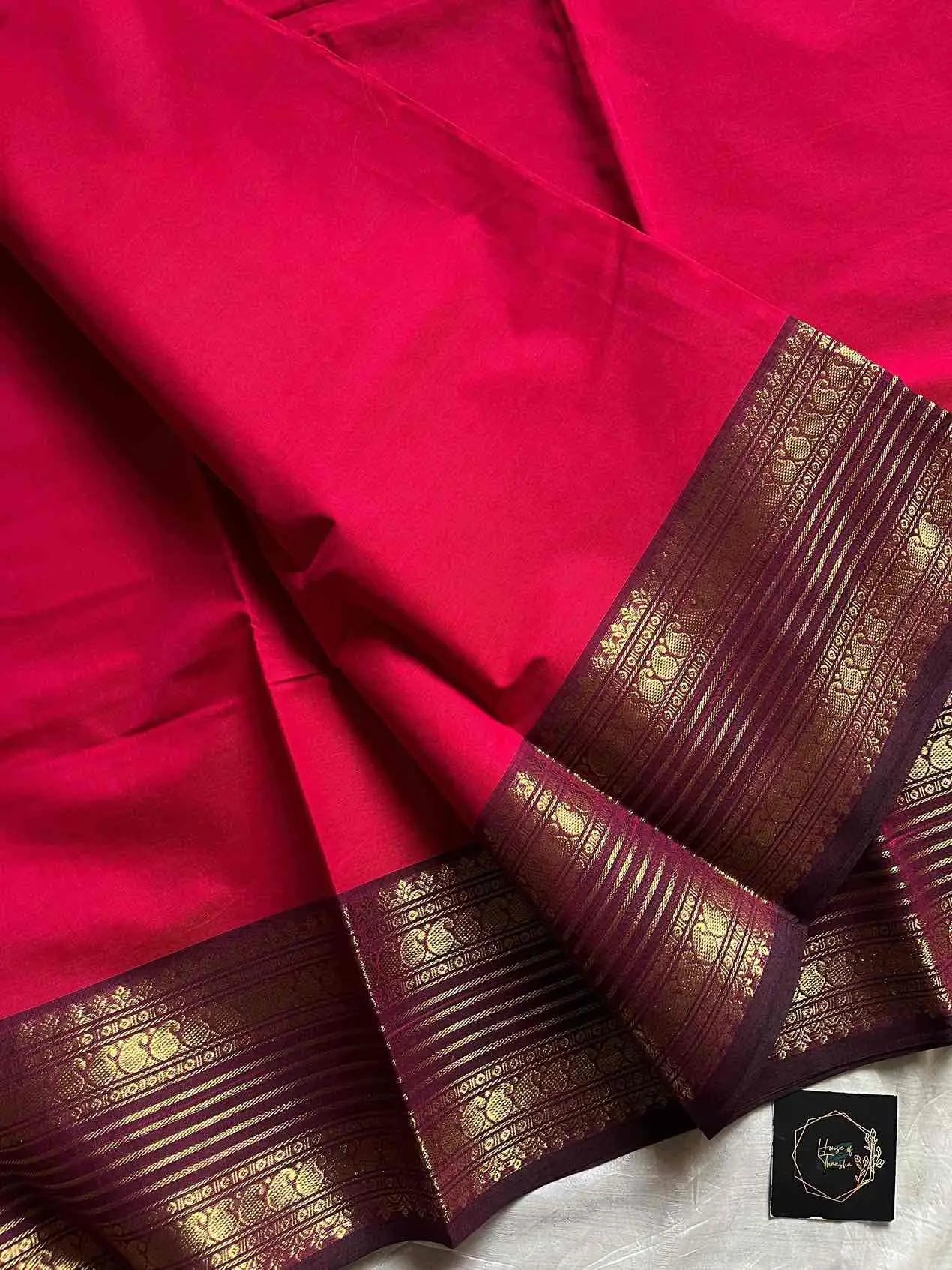 Handwoven Kanchi cotton saree with zari border – House of Thansha