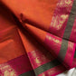 Orange Kanchi cotton saree with subtle golden zari border – House of Thansha