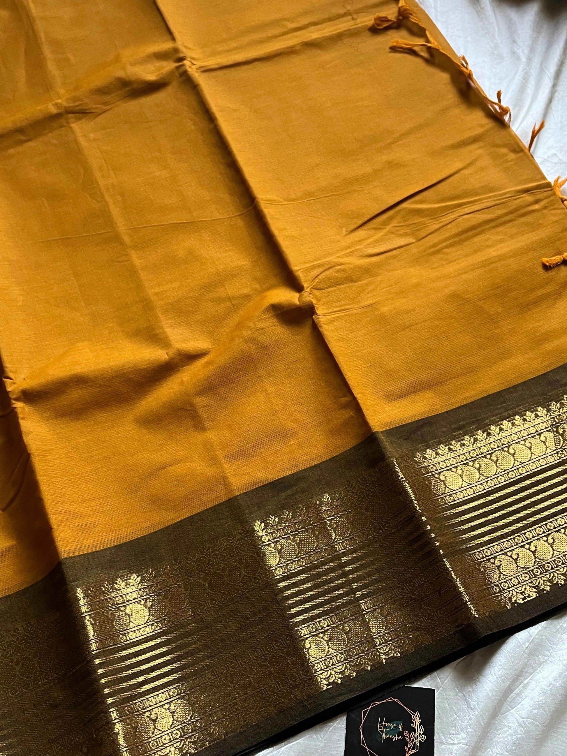 Yellow Kanchi cotton saree with subtle golden zari border – House of Thansha