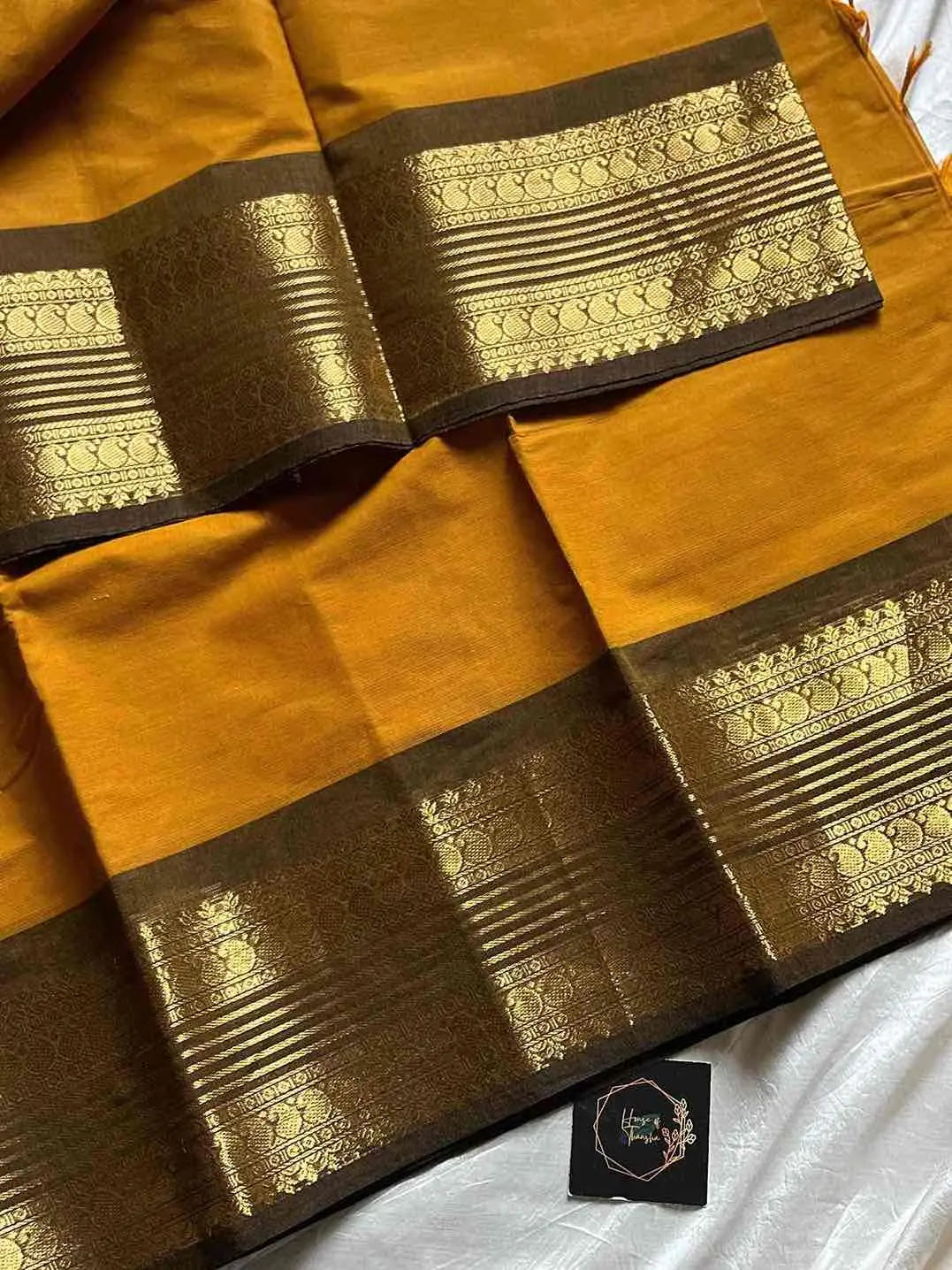 Yellow Kanchi cotton saree with subtle golden zari border – House of Thansha