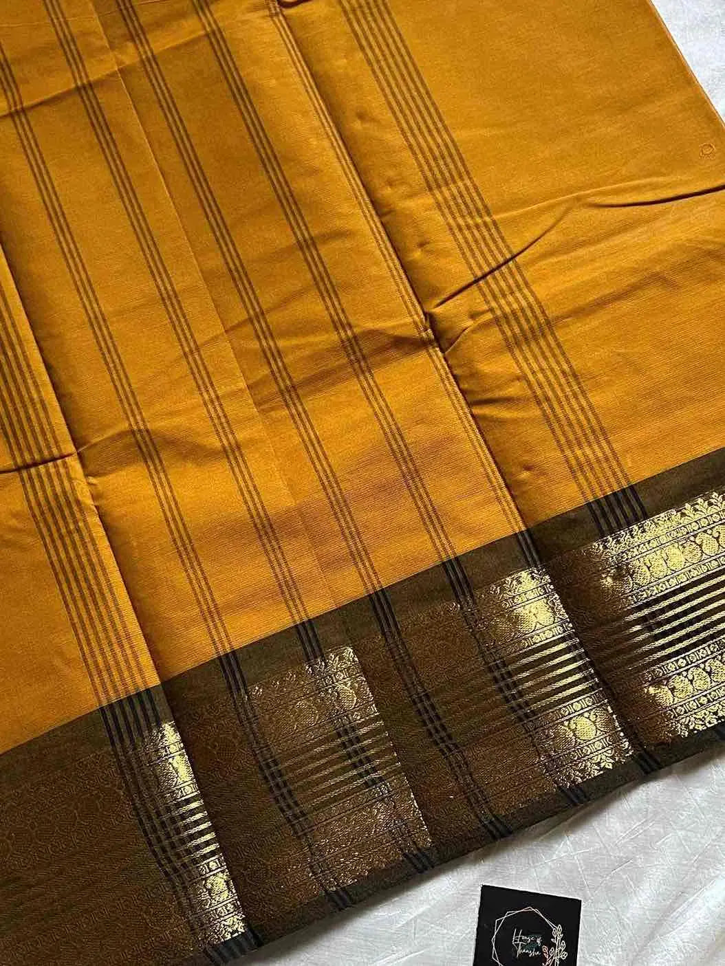 Yellow Kanchi cotton saree with subtle golden zari border – House of Thansha