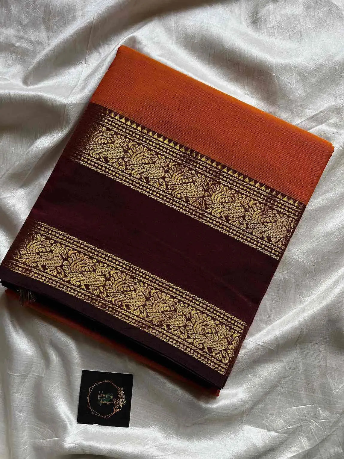 Subtle Weaves – Orange Kanchi Cotton Saree