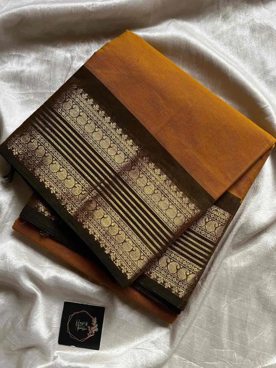 Yellow Kanchi cotton saree with subtle golden zari border – House of Thansha