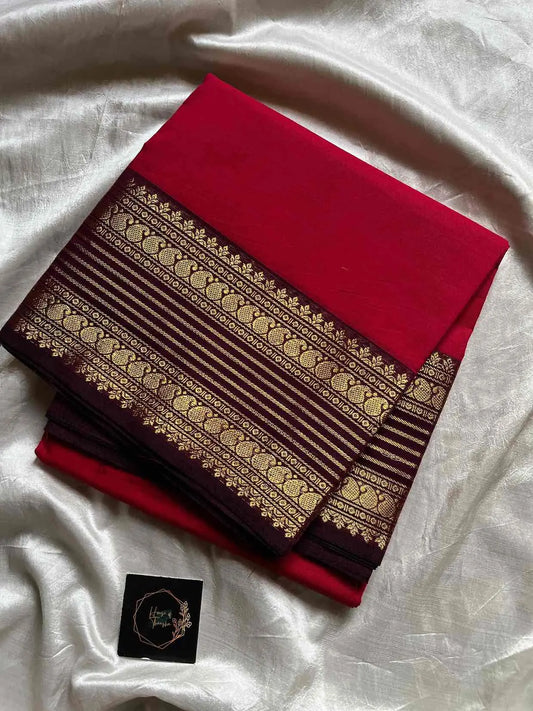 Handwoven Pink Kanchi cotton saree with zari border – House of Thansha