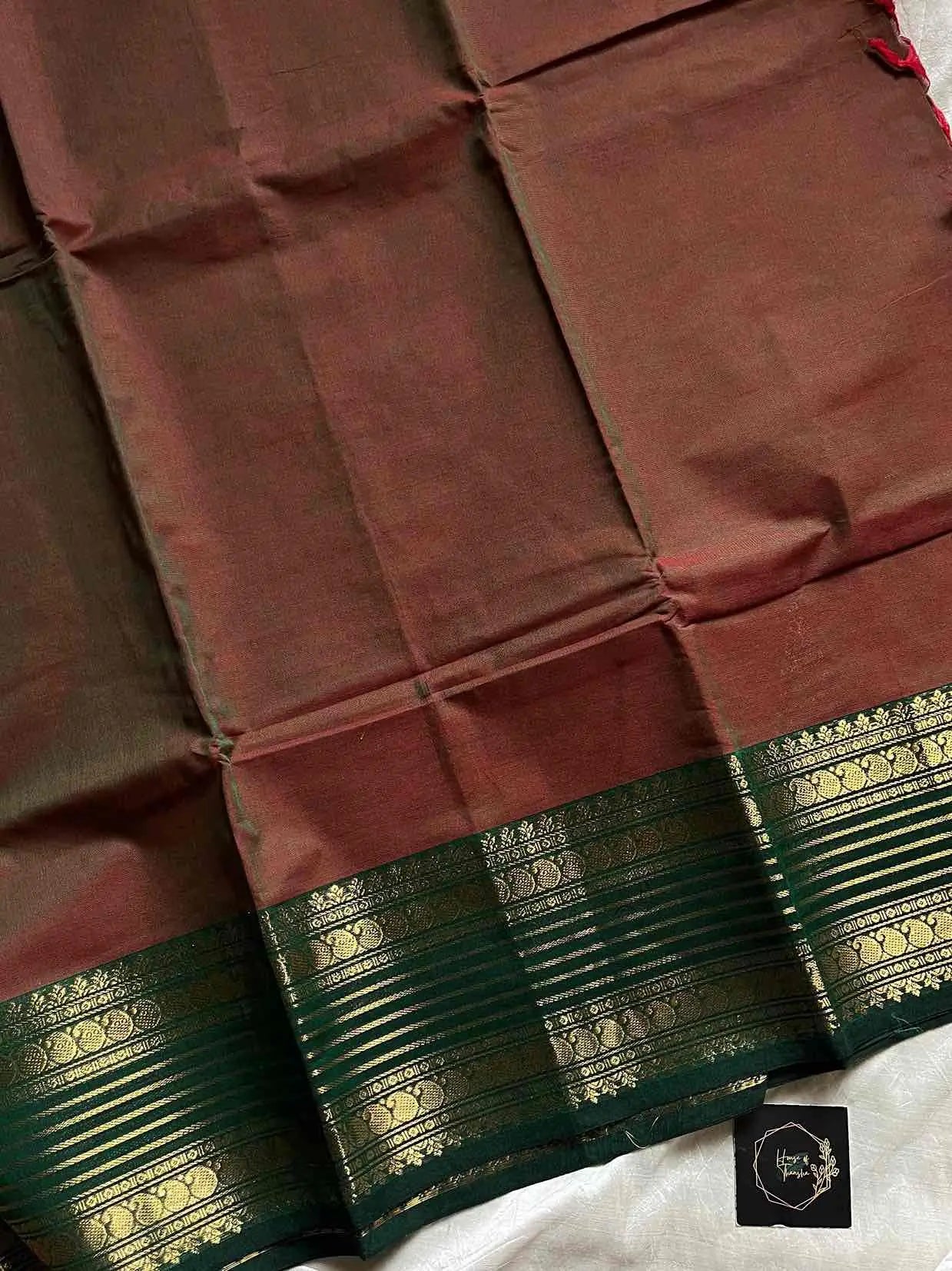 Kanchi cotton saree with subtle golden zari border – House of Thansha