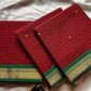 Maroon Kanchi cotton checked saree with contrast border - House of Thansha